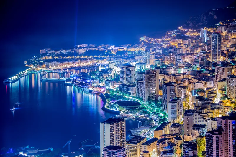 Monaco at night, seen from the mountain