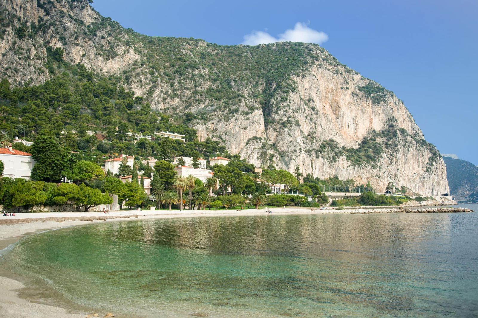 Plage de la Petite Afrique at Beaulieu-sur-Mer, the sheltered beach below the cliffs
