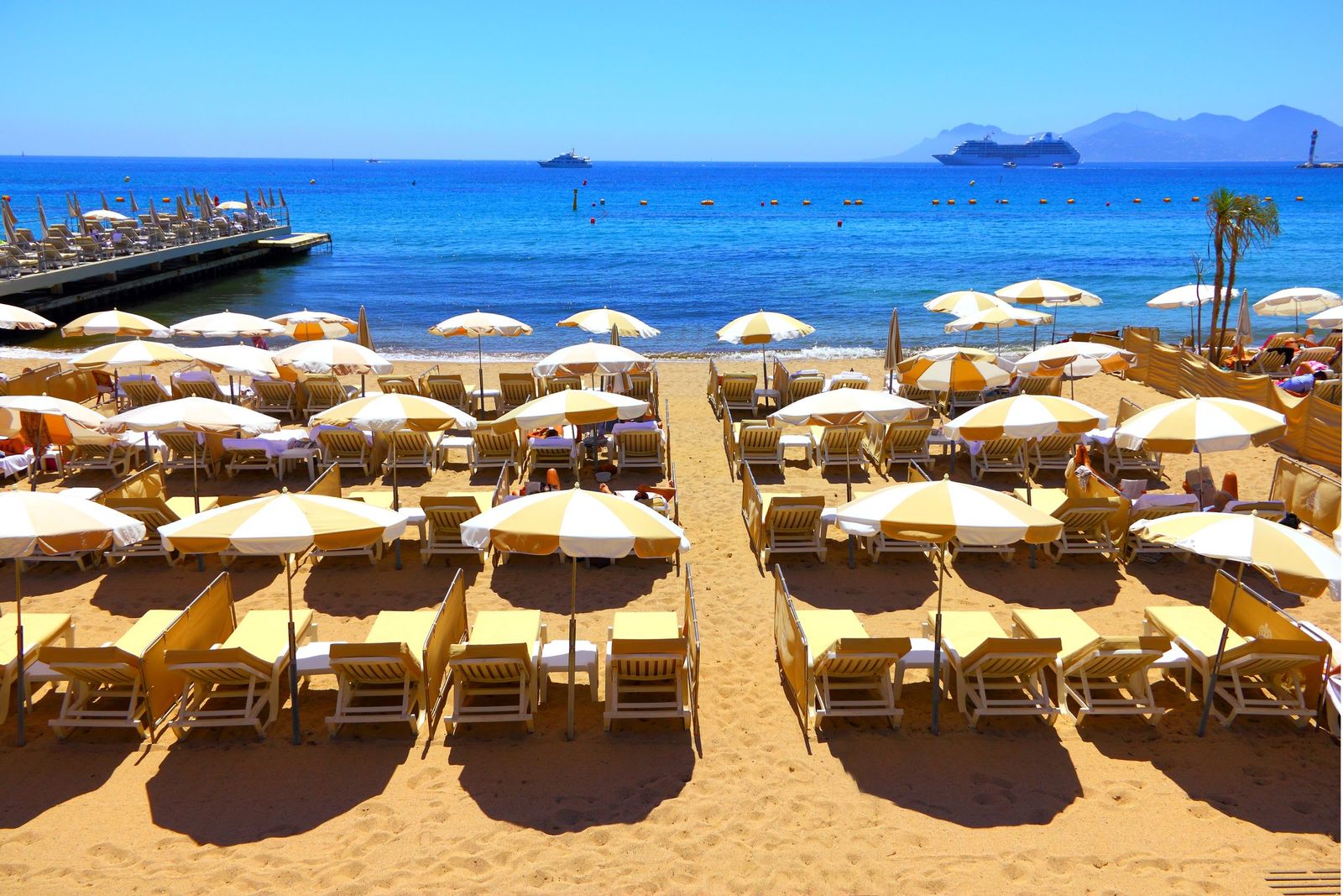Parasols on a beach in Cannes