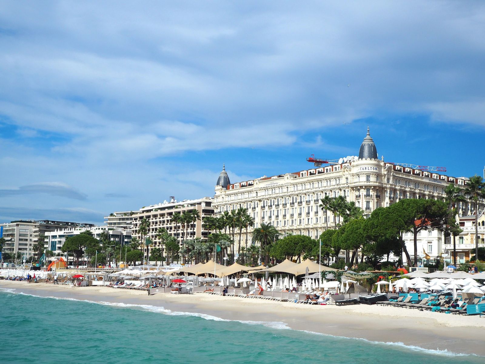 The beach and the grand hotels along La Croisette in Cannes
