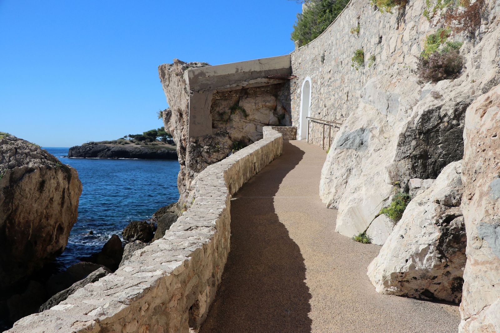 The customs officers' path at Cap d'Ail, cut into the rock above the sea
