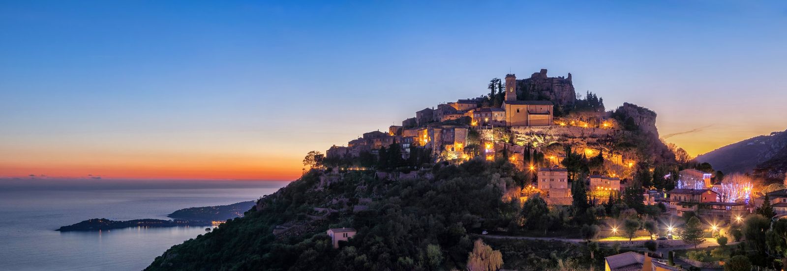 The medieval village of Èze at dusk
