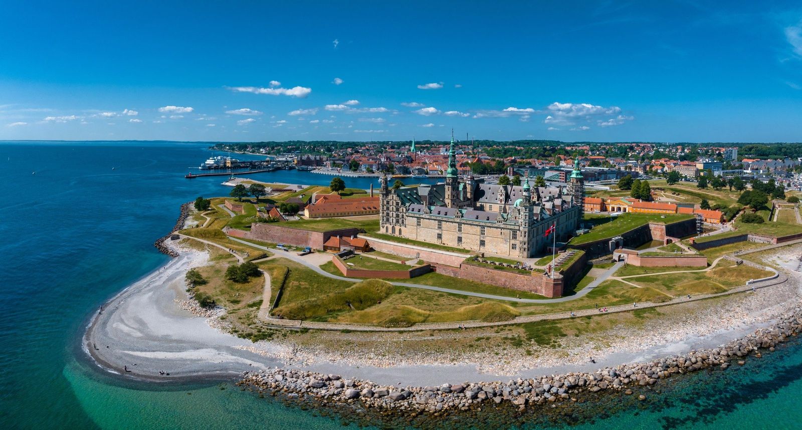 Kronborg Castle at Helsingør from the air, a day trip from Copenhagen