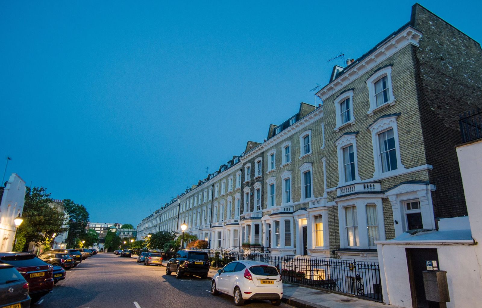 Elegant white stucco houses in London