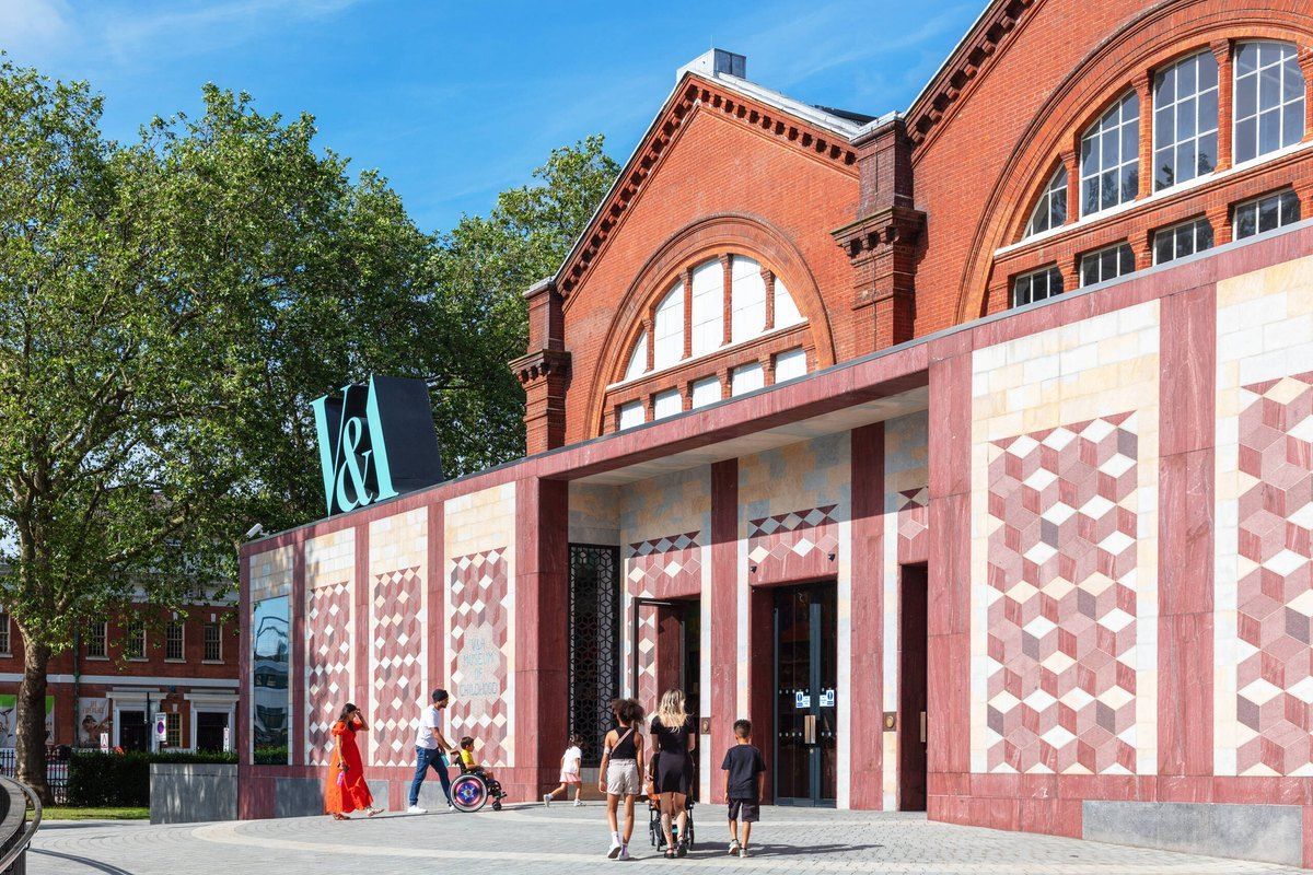 The red-brick Victorian façade and new entrance of Young V&A in Bethnal Green