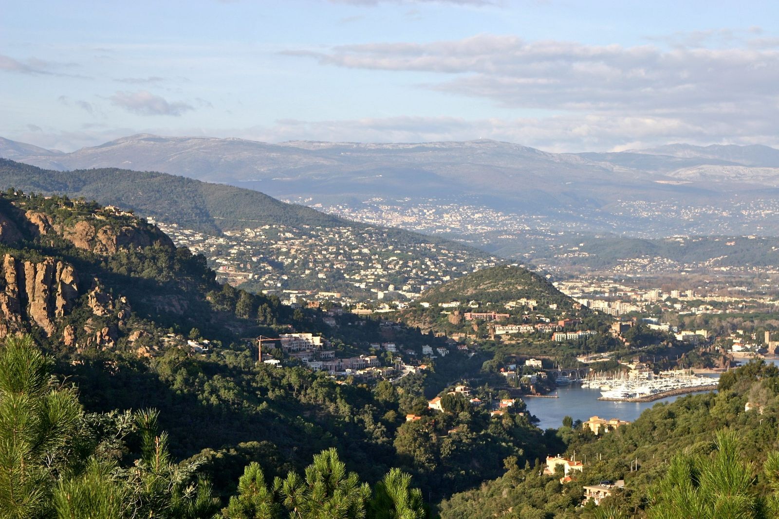 The view from the Estérel hills above Théoule-sur-Mer, looking along the coast towards Mandelieu-la-Napoule