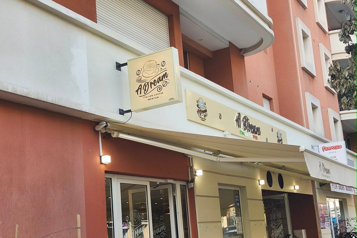 The awning and front of A Dream café-bar on avenue Carnot, Menton
