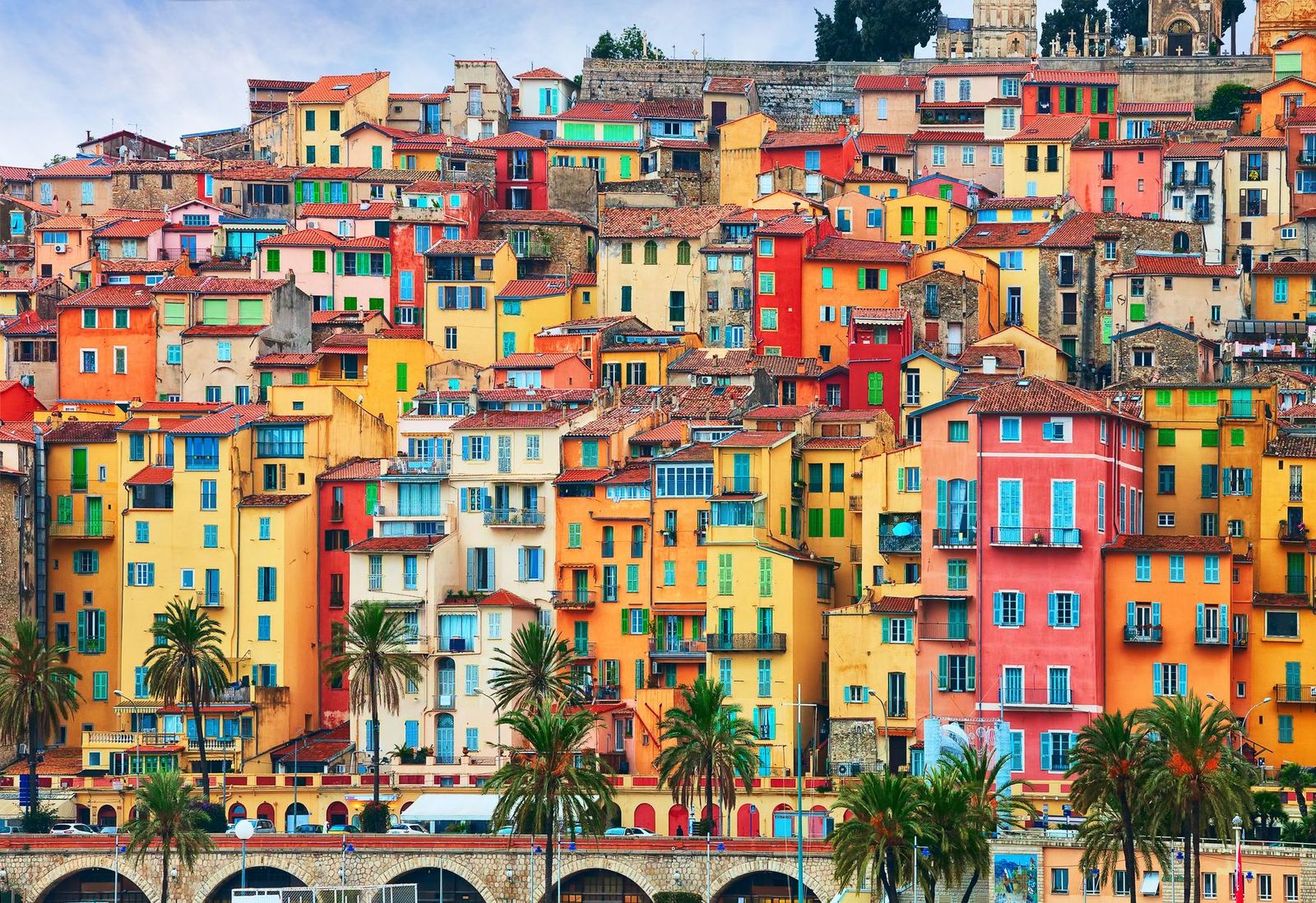 Colourful houses in the old part of Menton