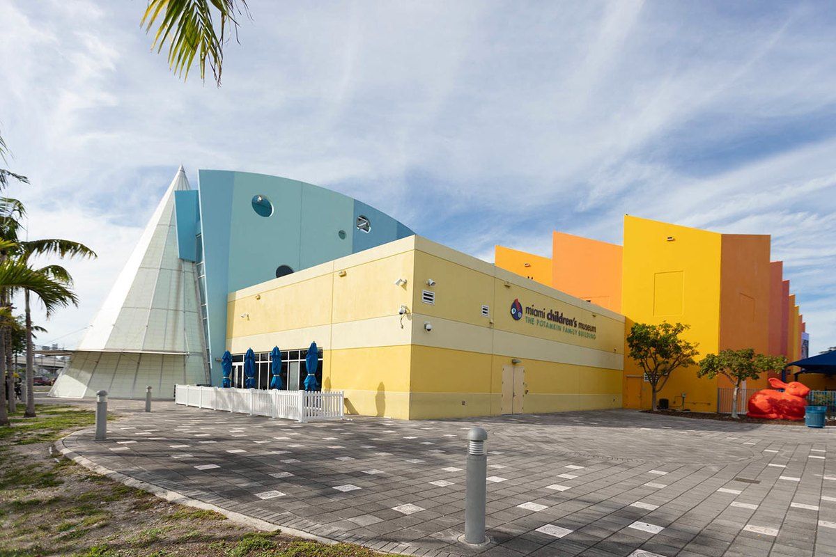 The colourful blue, yellow and orange building of Miami Children's Museum on Watson Island