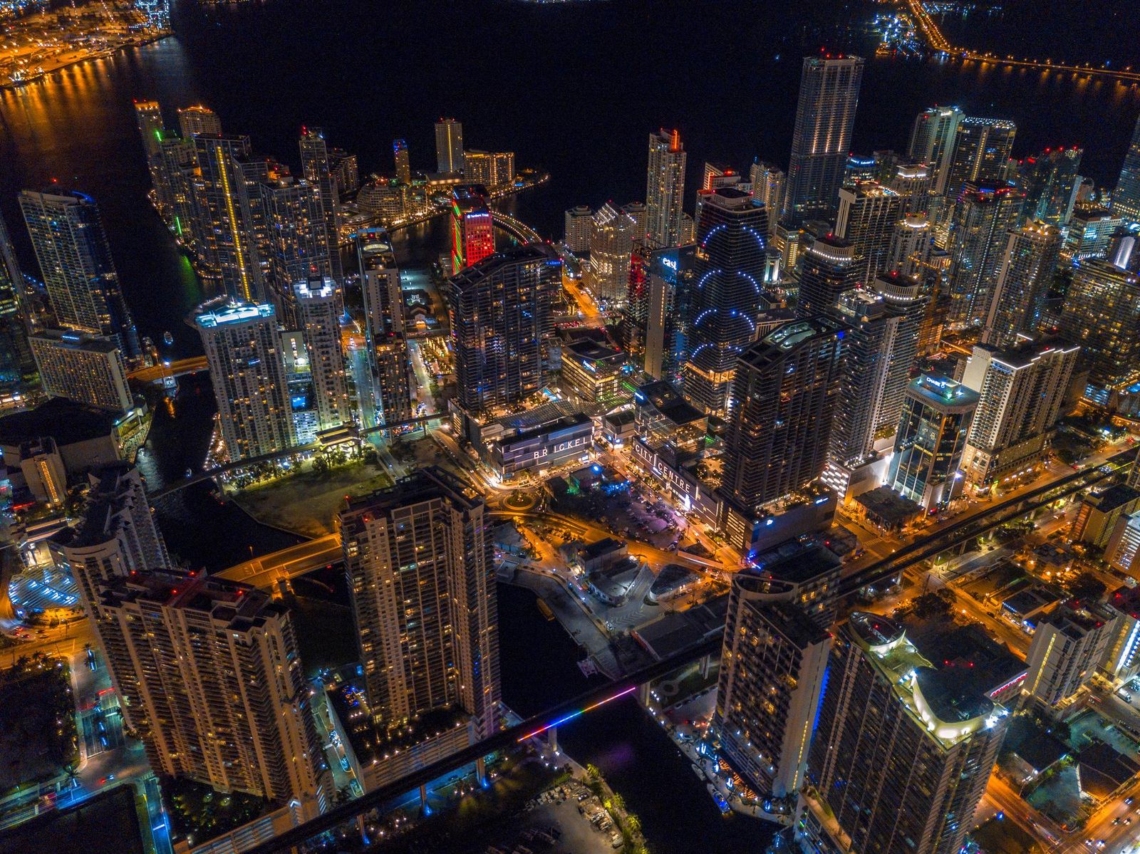 The downtown Miami skyline at night