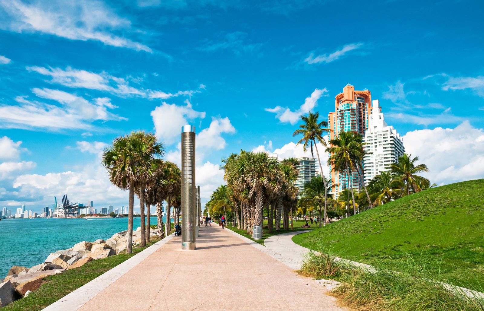A walkway through South Pointe Park in Miami Beach
