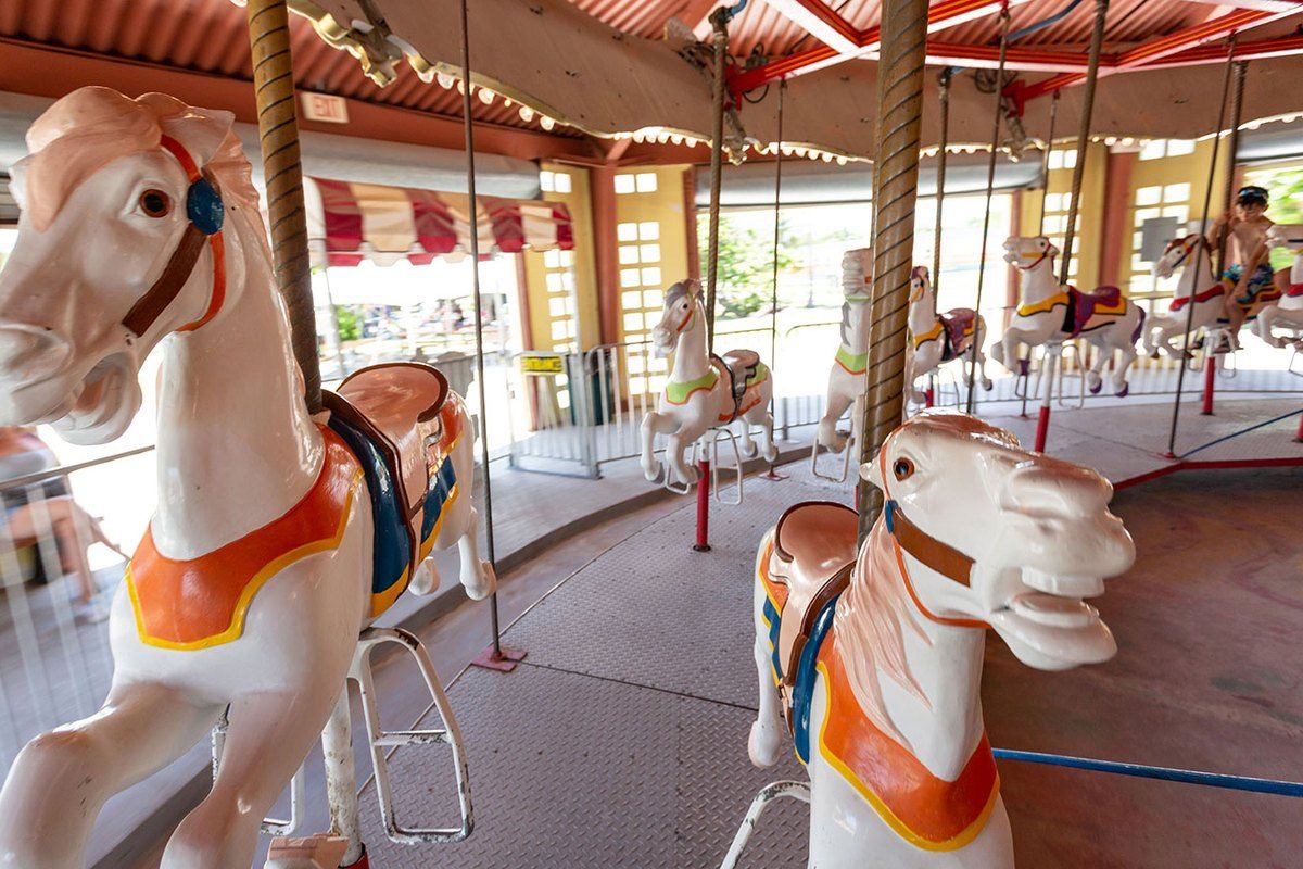 Painted horses on the antique carousel at Historic Virginia Key Beach Park