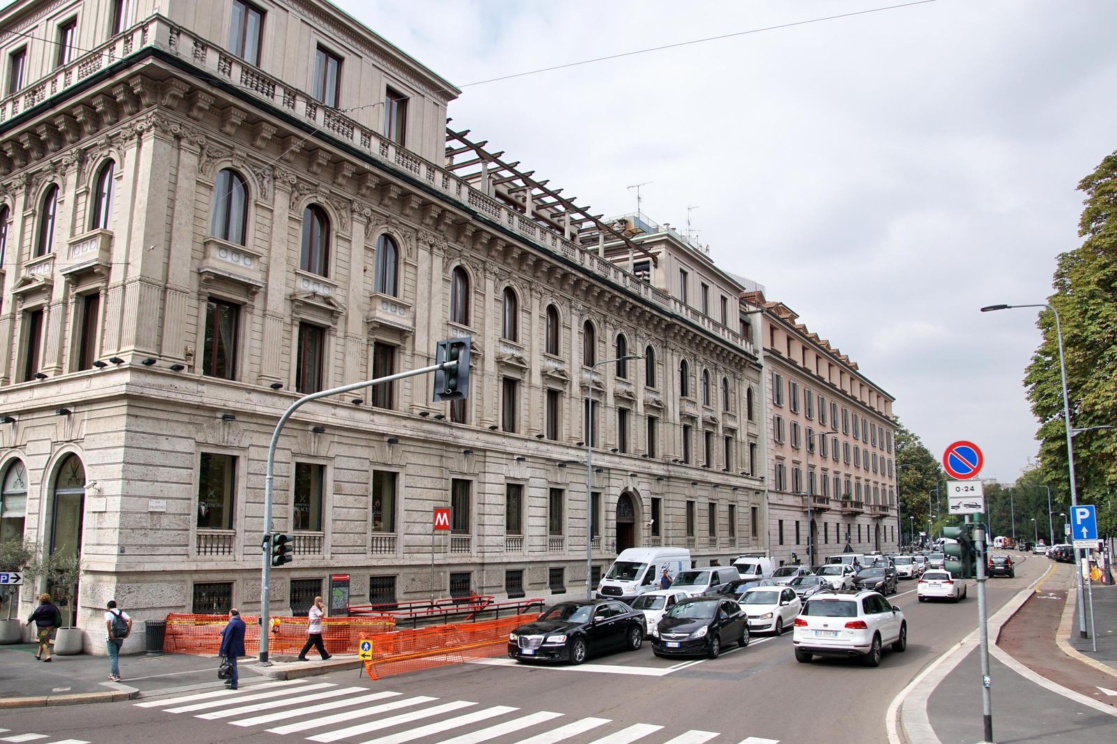 Grand old buildings on a street in central Milan