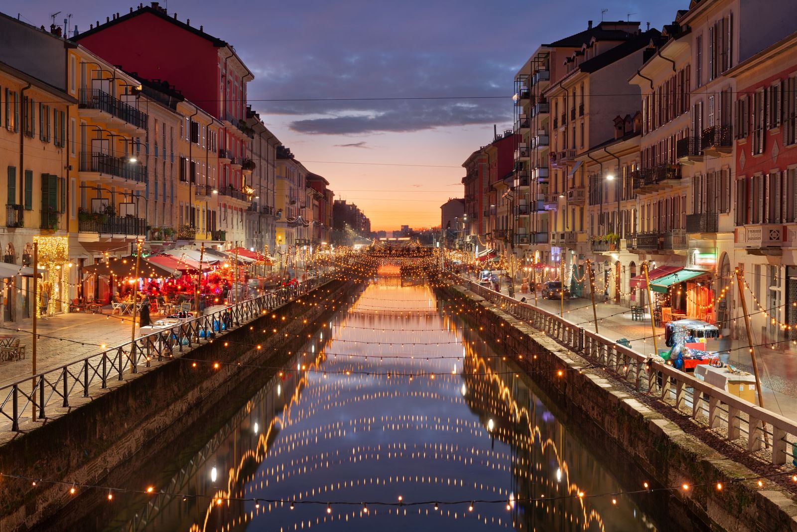 The Navigli canal at twilight