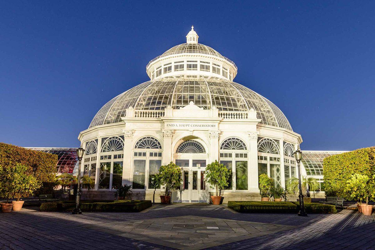 The glass dome of the Enid A. Haupt Conservatory at the New York Botanical Garden