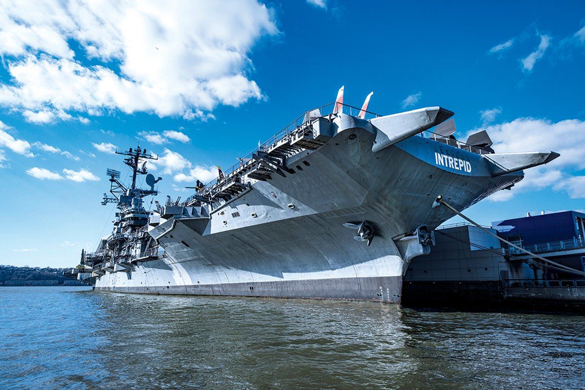 The aircraft carrier Intrepid moored at Pier 86 on the Hudson River