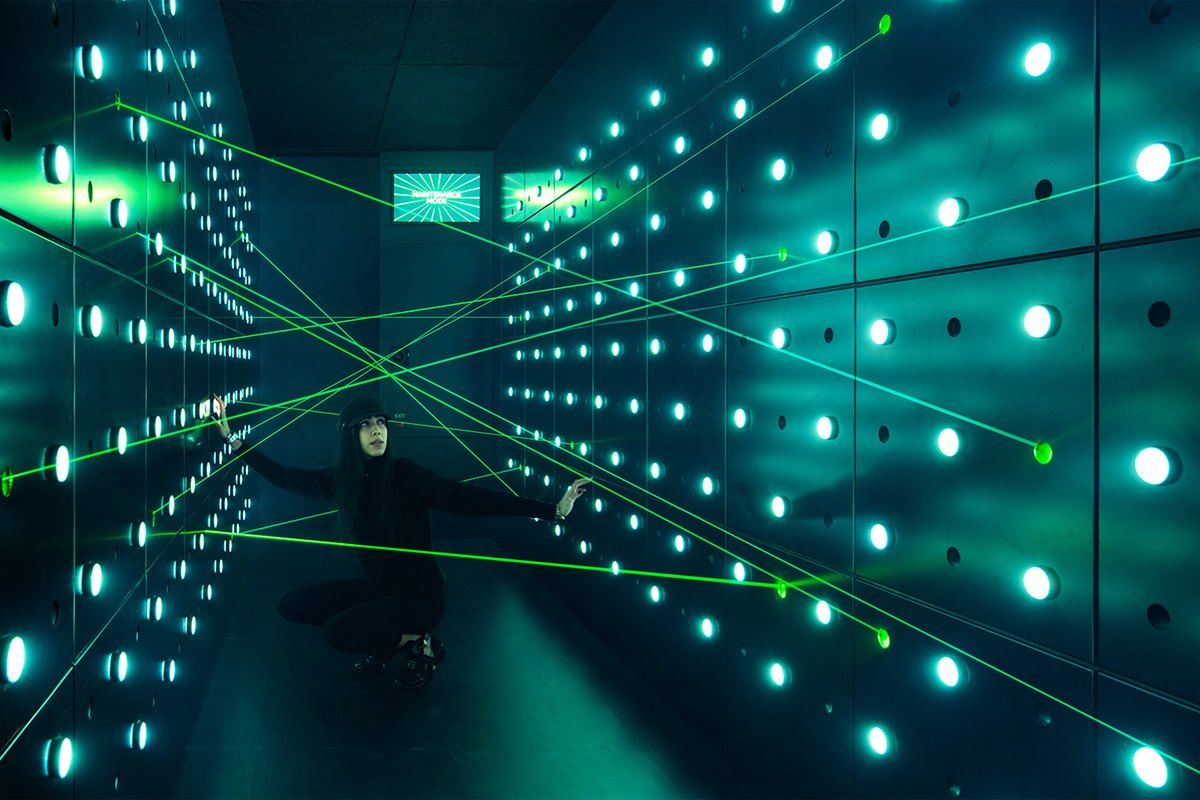 A laser-beam challenge room at Spyscape in Midtown