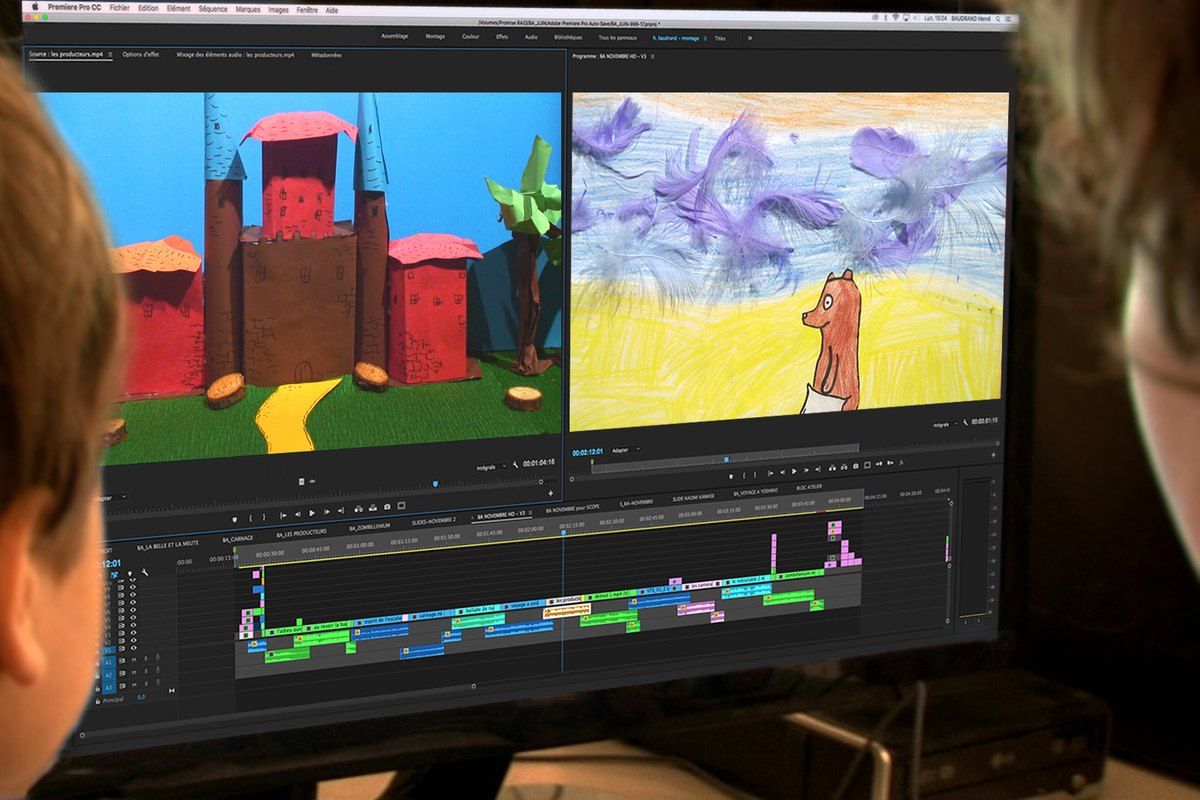 A child editing an animated film on screen at a workshop of the Cinémathèque de Nice