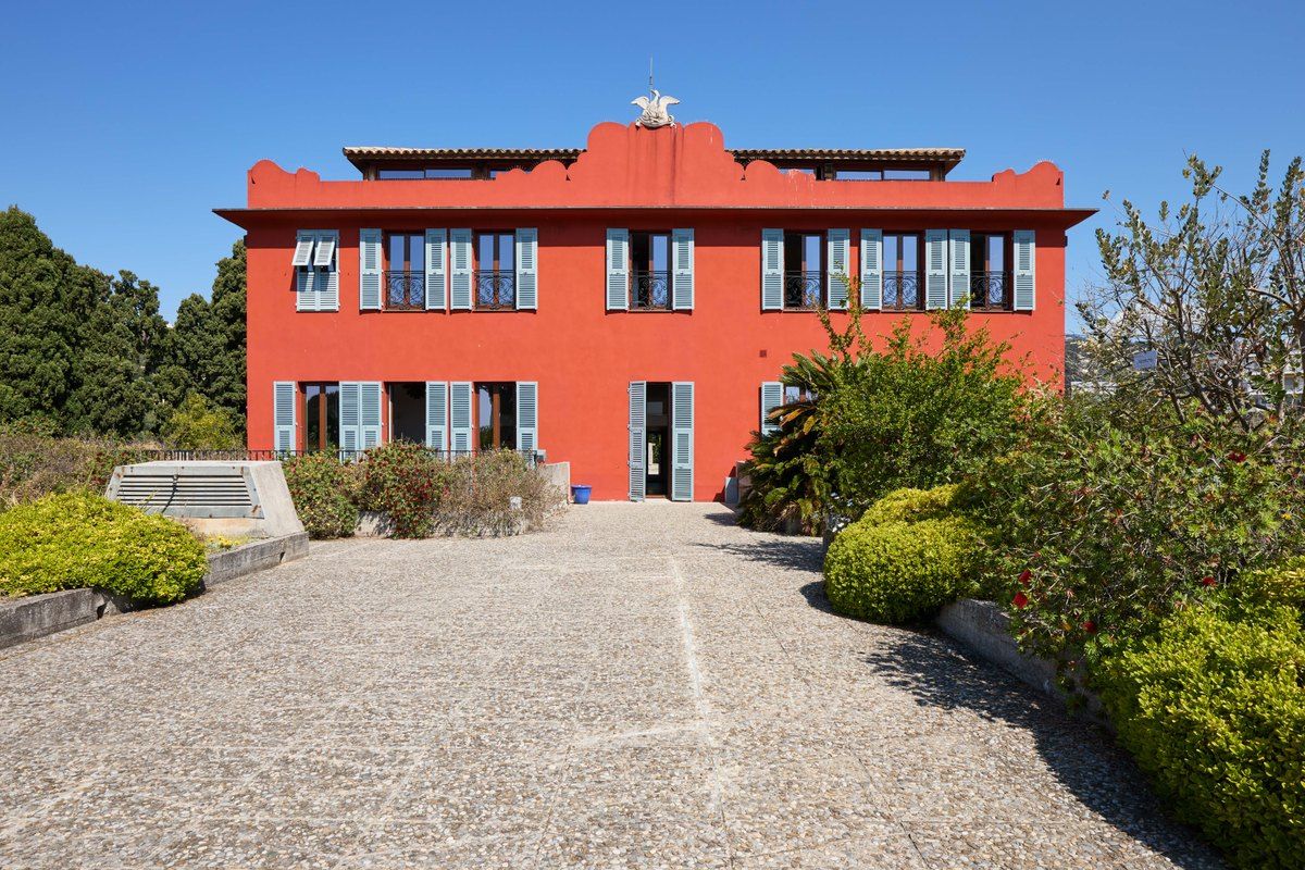 The red 18th-century villa of the Villa Arson art centre on the Saint-Barthélemy hill, Nice