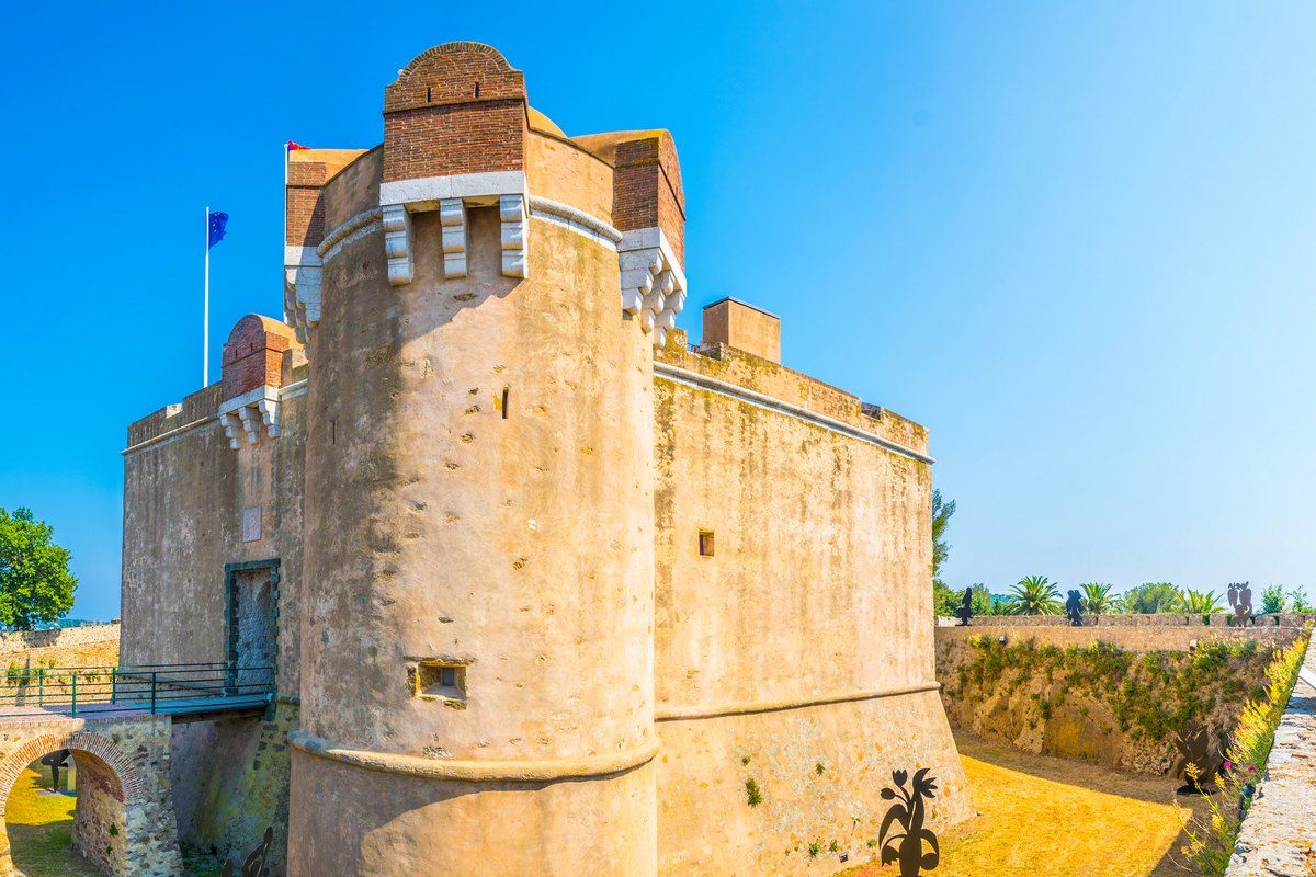 The round towers of the Citadelle keep at Saint-Tropez under a blue sky