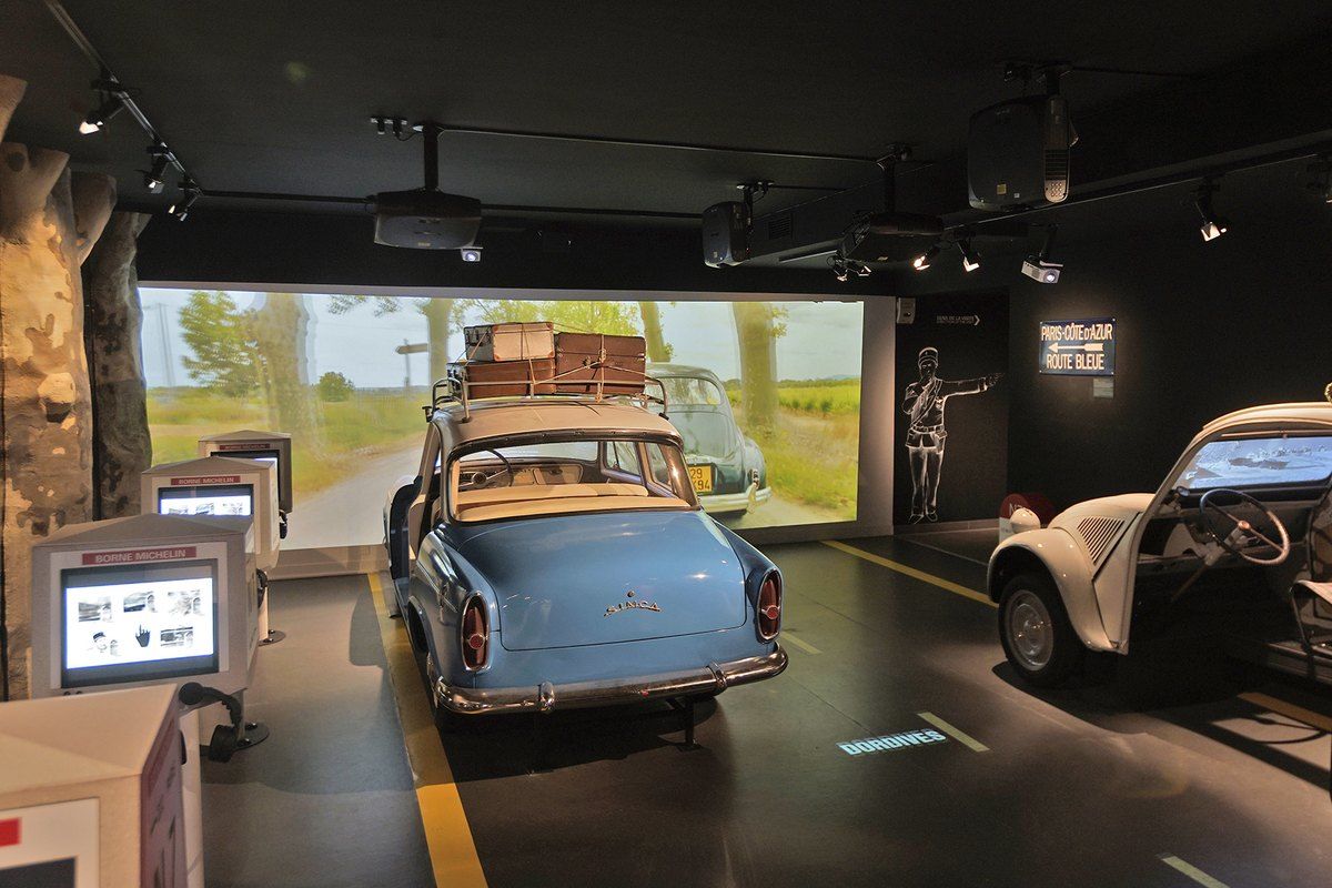 Vintage cars in the Nationale 7 room of the Musée de la Gendarmerie et du Cinéma, Saint-Tropez