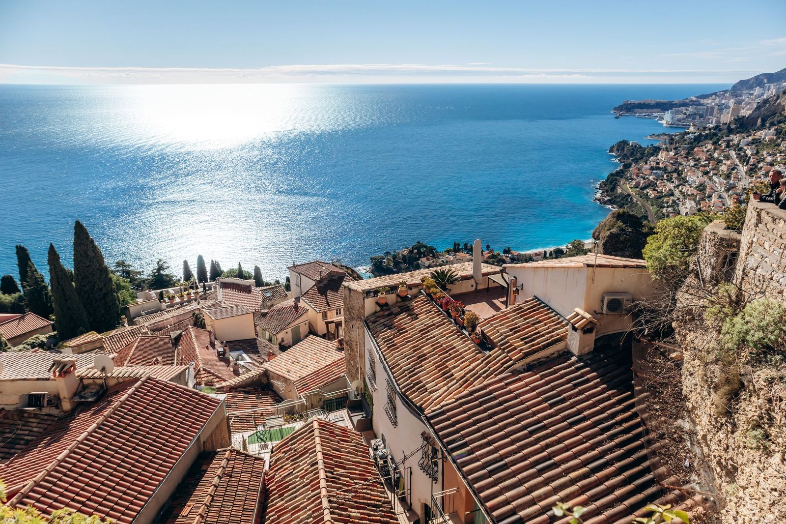 The old village rooftops of Roquebrune, looking out over the sea