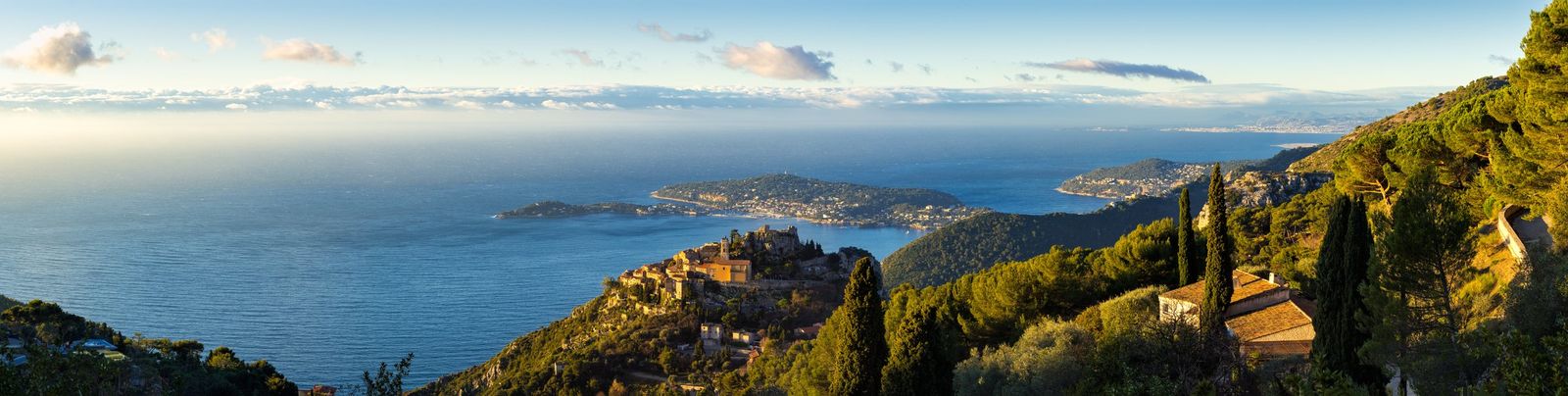 Èze on its hilltop, with the sea and Cap Ferrat beyond