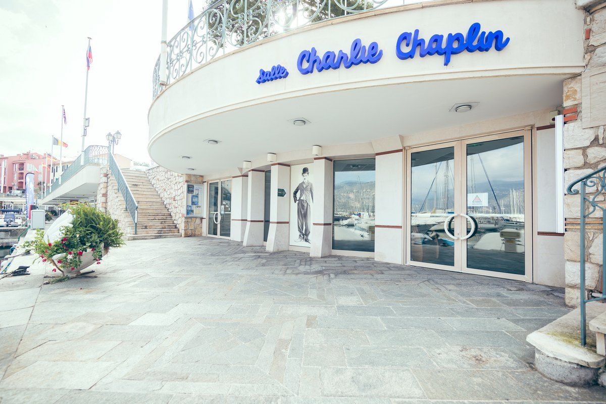 The entrance to the Salle Charlie Chaplin on quai Lindbergh, Saint-Jean-Cap-Ferrat