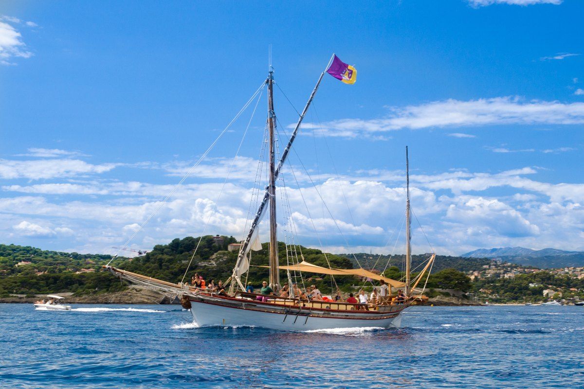 SOS Grand Bleu's Turkish caique Santo Sospir at sea off Cap Ferrat