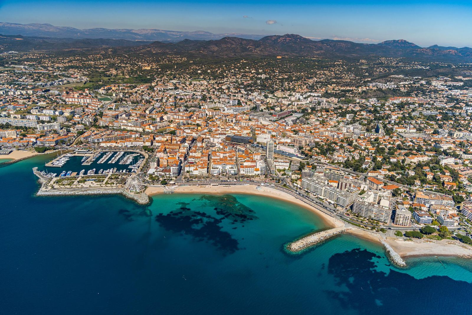 Saint-Raphaël from the air, with the Esterel beyond