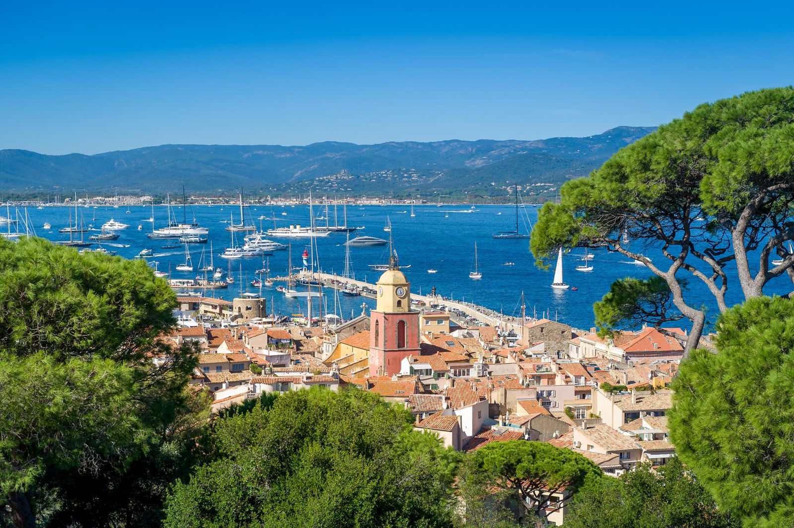 The old town and the yacht harbour of Saint-Tropez seen from the citadel hill