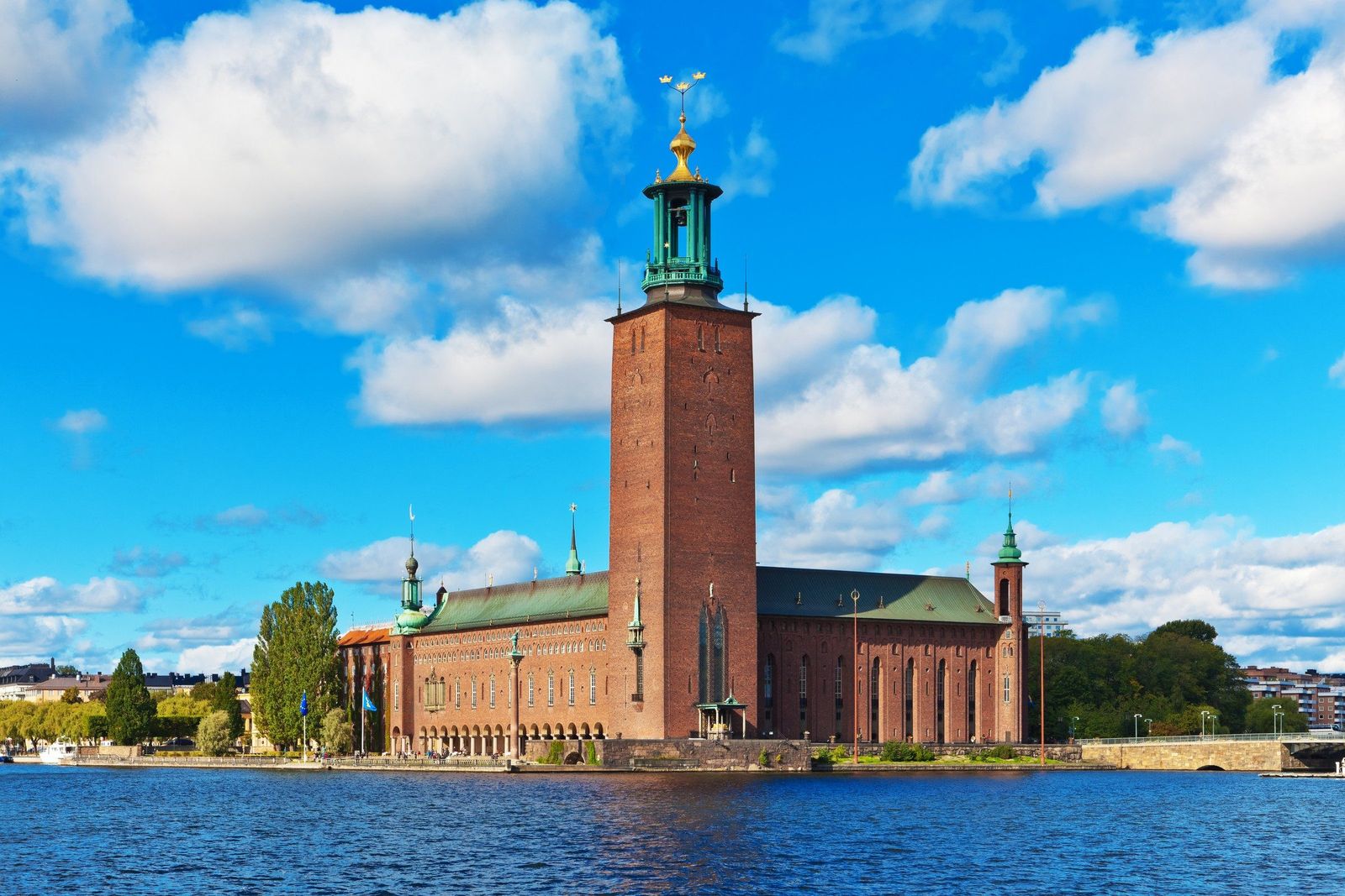Stockholm City Hall across the water in summer
