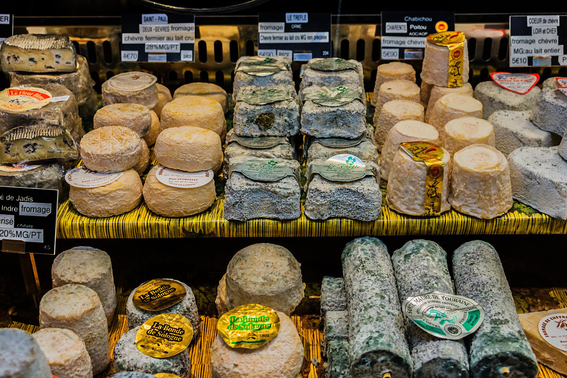 Cheeses at the Notre-Dame market in Versailles