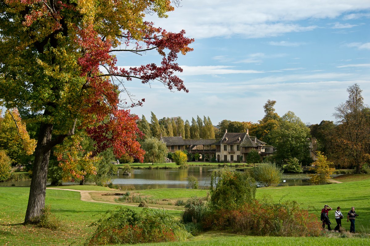 Autumn trees by the lake at the Queen's Hamlet on the Estate of Trianon, Versailles