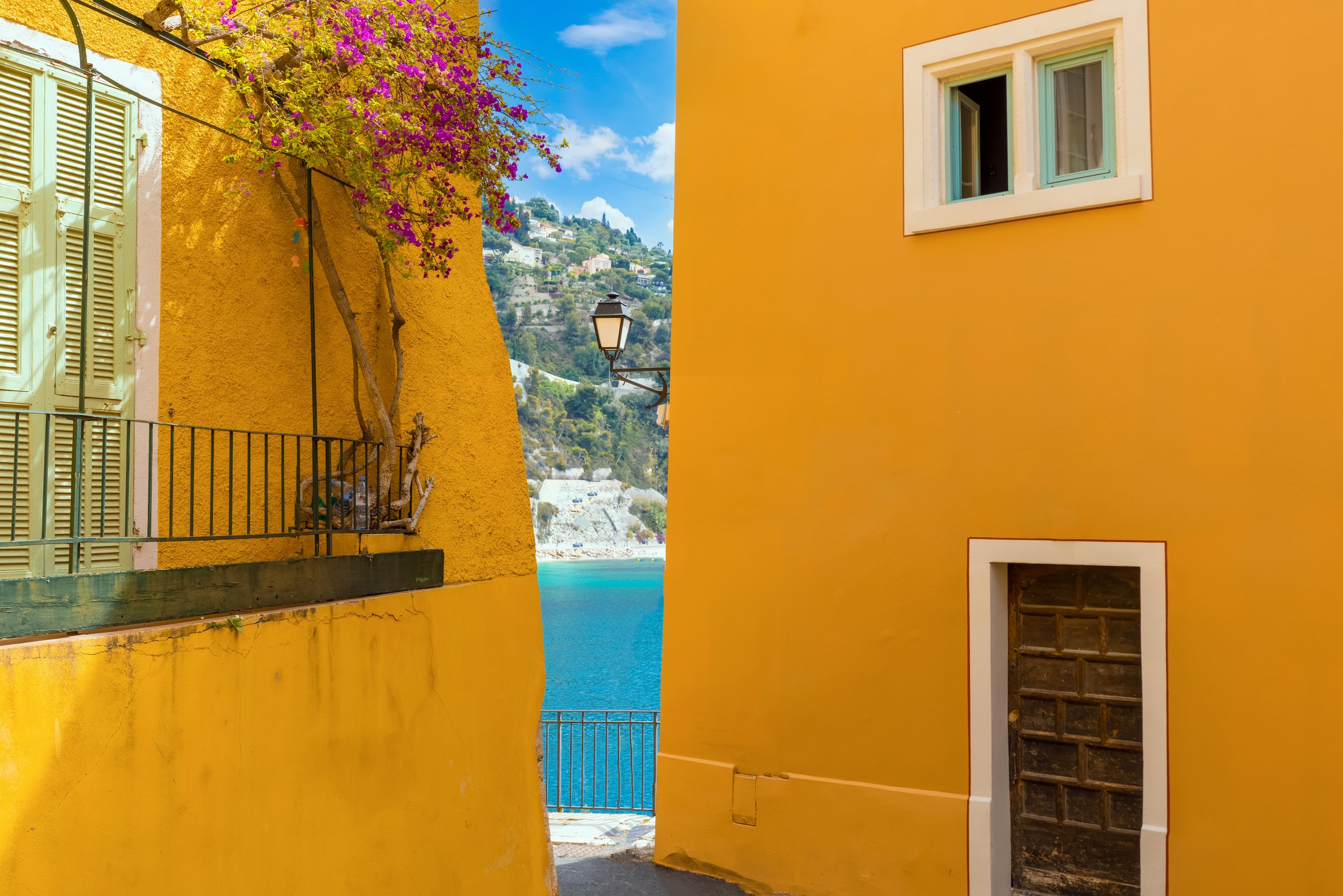 A street in the old town of Villefranche-sur-Mer near the seafront