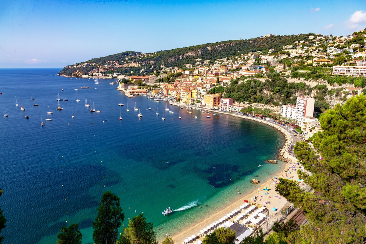 The coloured houses of Villefranche-sur-Mer above the rade