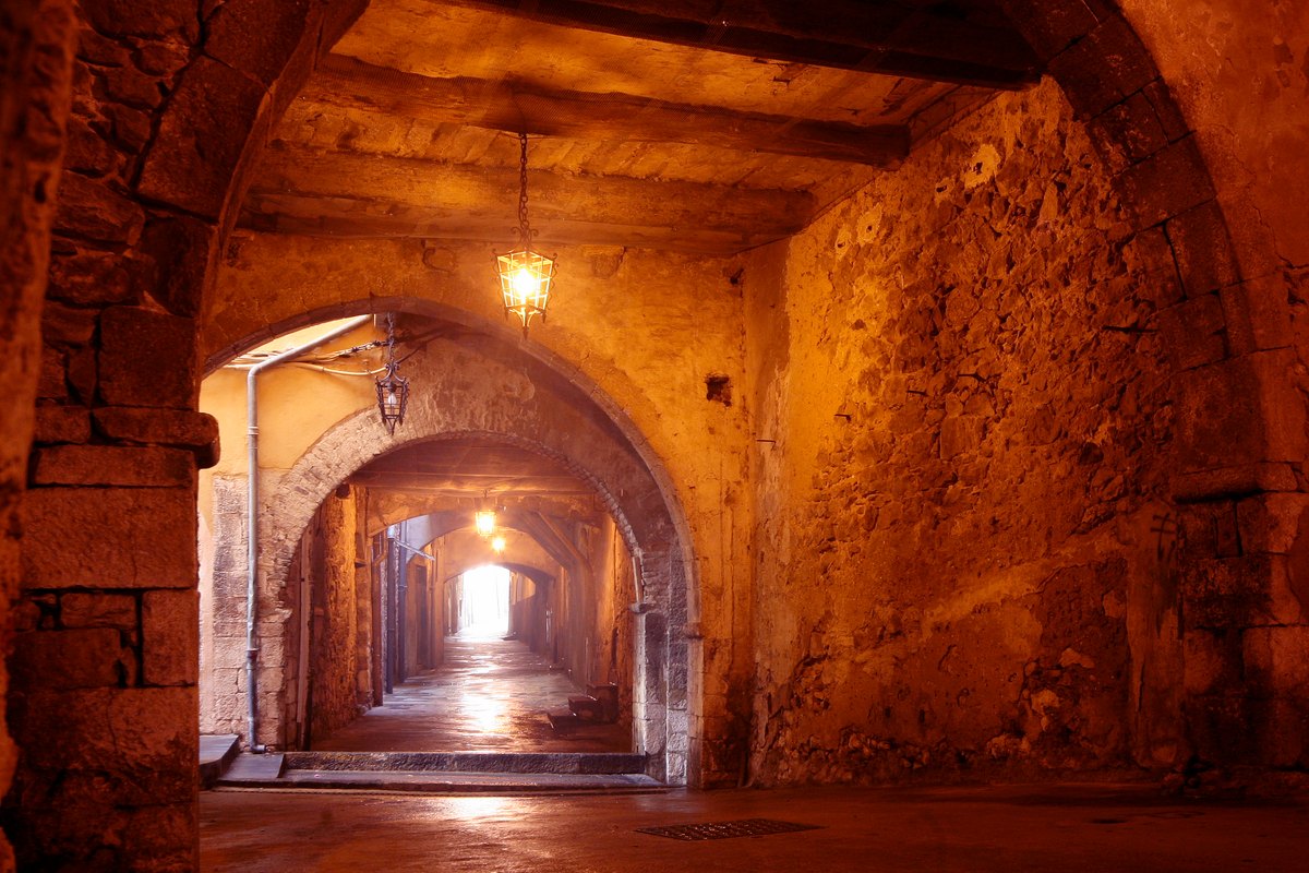The vaulted medieval Rue Obscure in the old town of Villefranche-sur-Mer