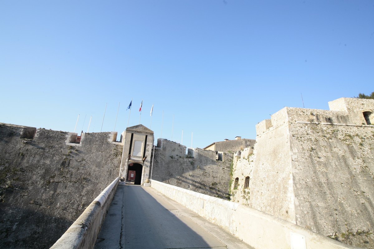 The walls of the Citadelle Saint-Elme under a blue sky, Villefranche-sur-Mer