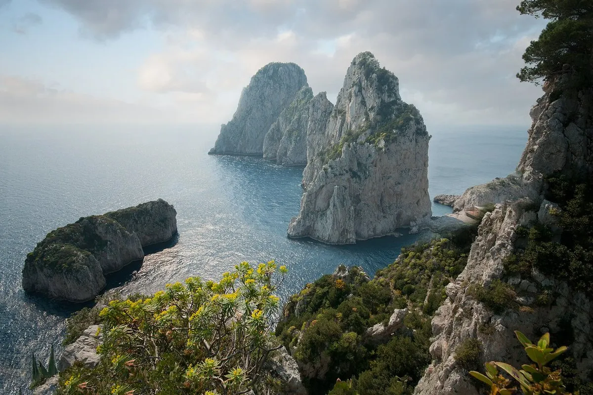 The Faraglioni rocks off Capri in the sea