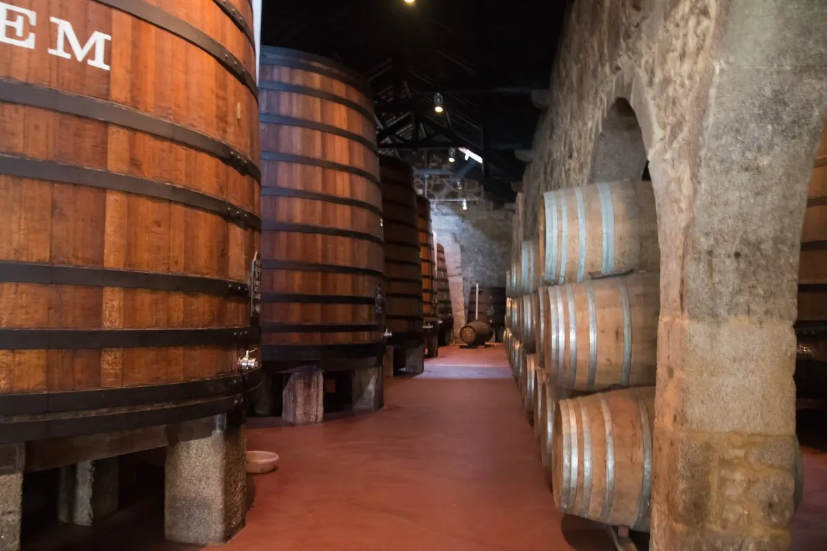 Port wine casks in a lodge cellar in Vila Nova de Gaia