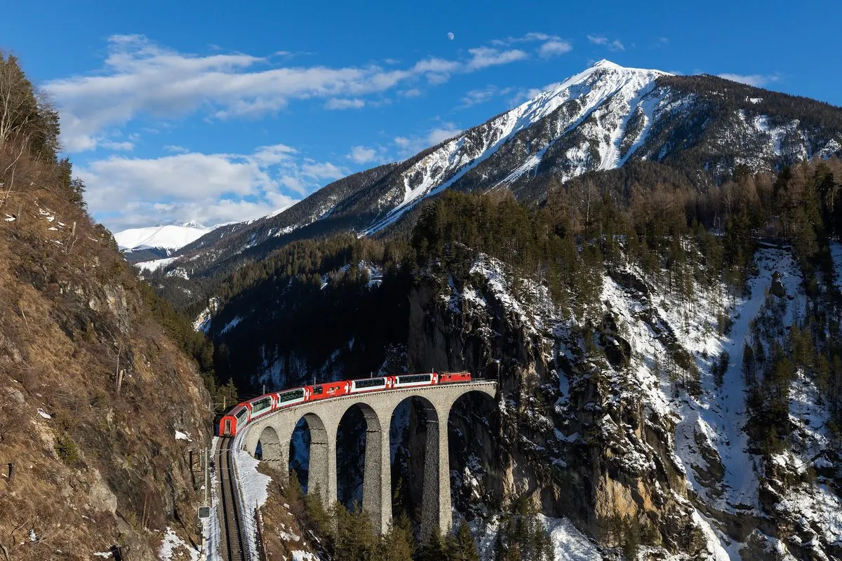 The Glacier Express on the Landwasser Viaduct in Graubünden