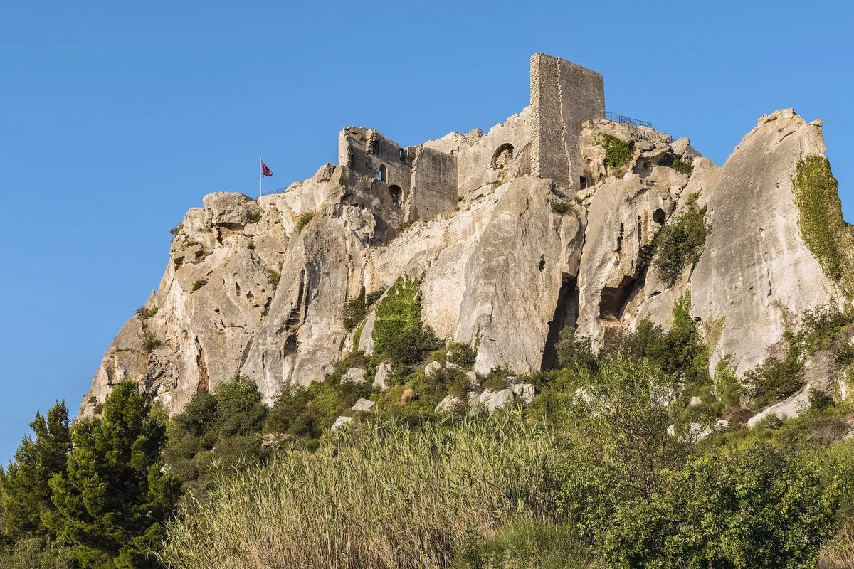 The castle ruins of Les Baux-de-Provence on their limestone crag