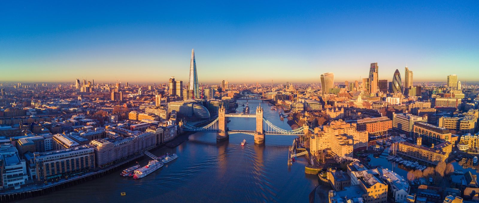 London and the River Thames from the air at sunset