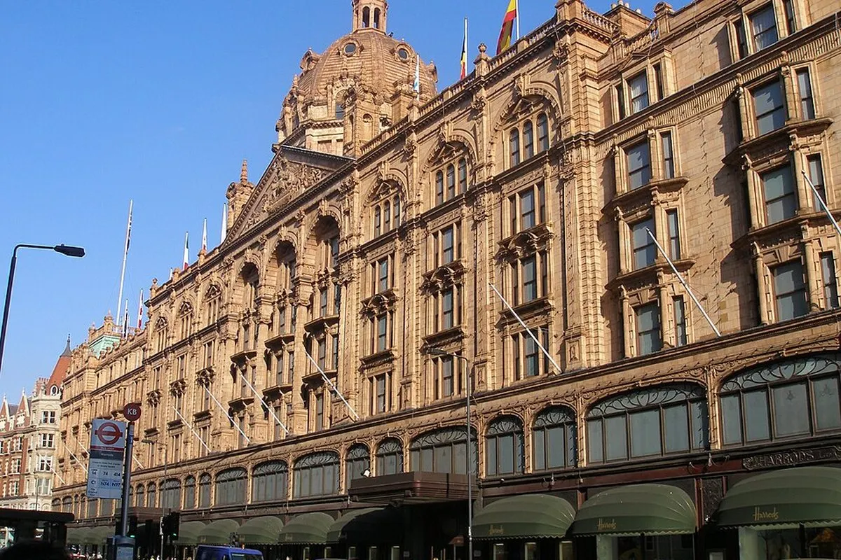 The terracotta façade of Harrods on Brompton Road in Knightsbridge, London
