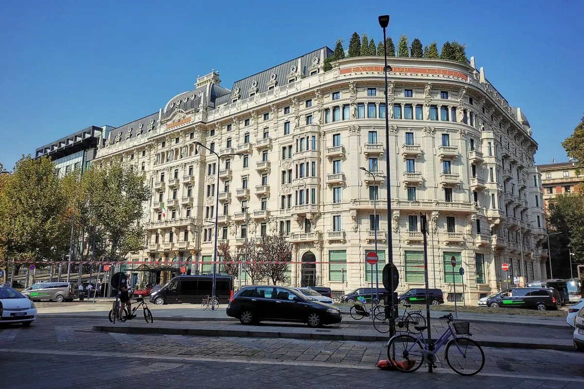 The Belle Époque façade of the Excelsior Hotel Gallia on Piazza Duca d'Aosta, beside Milano Centrale station