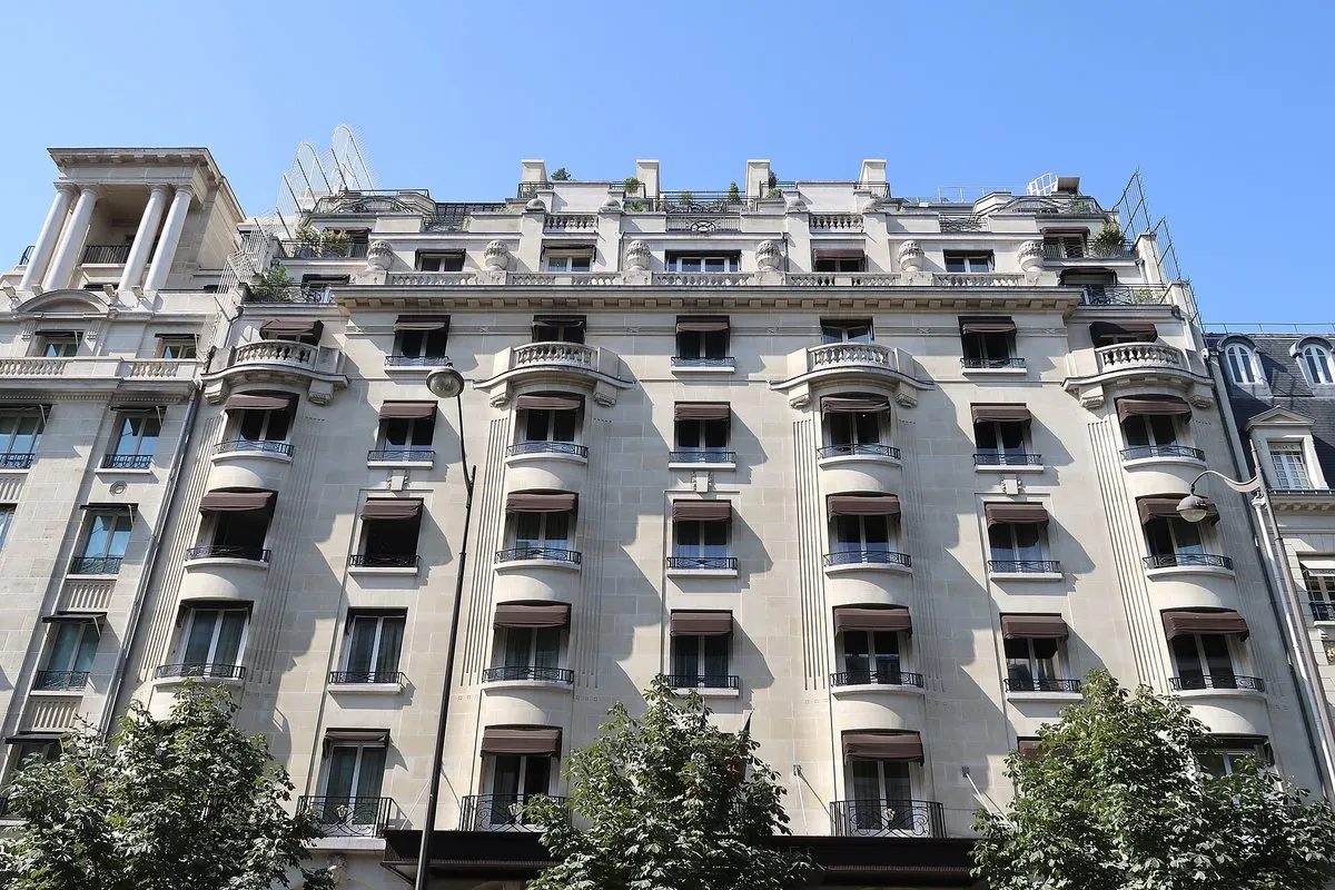 The limestone façade of the Prince de Galles hotel on avenue George-V in Paris