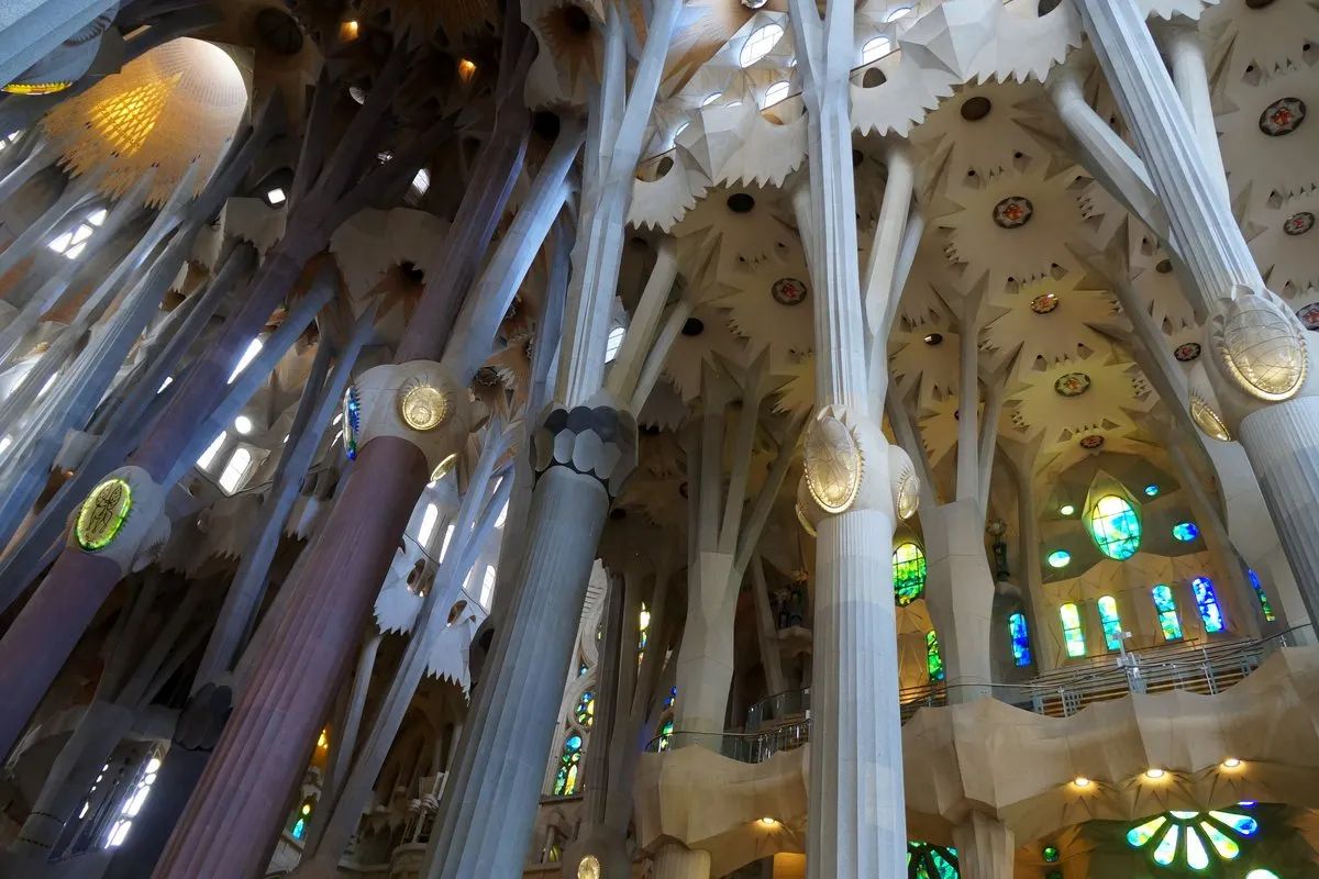 Tree-like columns and vaults inside the Sagrada Família, Barcelona