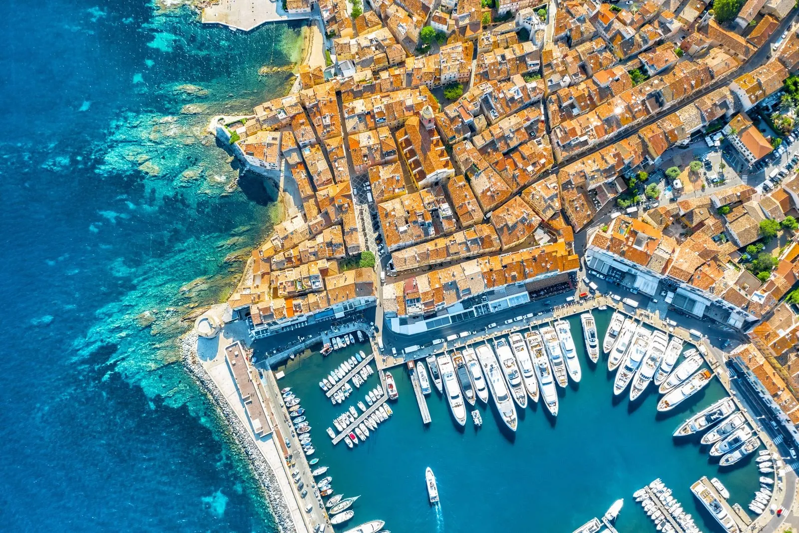 Saint-Tropez and its harbour from the air