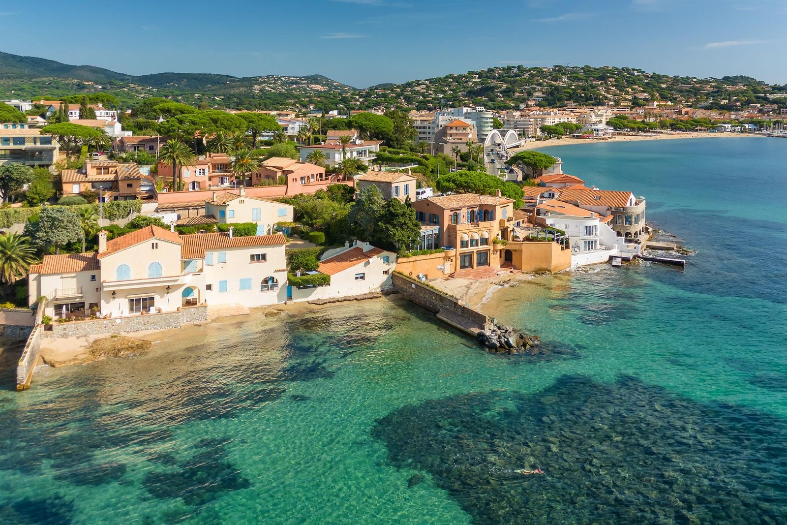 Sainte-Maxime from the air: villas, pines and clear water on the Gulf of Saint-Tropez