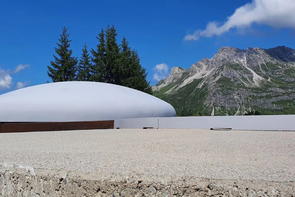 The dome of James Turrell's Skyspace on the Tannegg alp above Oberlech